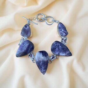 Raw Amethyst & Sterling Silver Statement Bracelet – Artisan Boho Jewelry